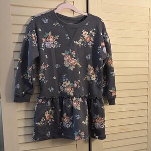 Floral Sweatshirt Dress in Dark Gray